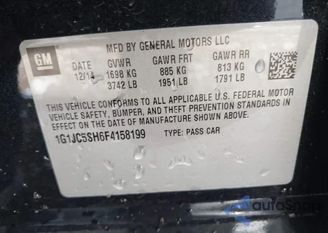 2015 Chevrolet Sonic Lt Auto from USA, damaged, VIN 1G1JC5SH6F4158199